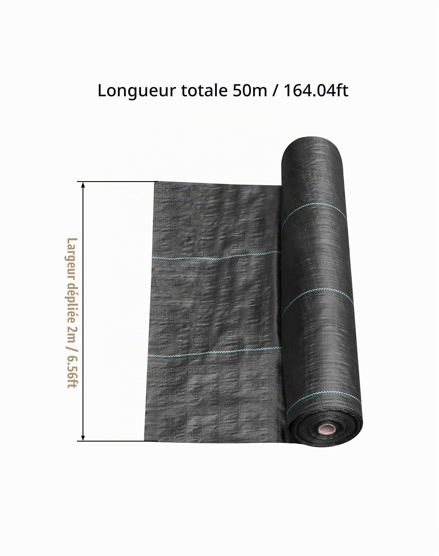 QWORK® 50m x 2m Toile de Paillage Anti Mauvaises 100g/m² - Film Géotextile, Indéchirable, Perméable à l'eau et Stable aux UV - pour Jardin Paysage Allée