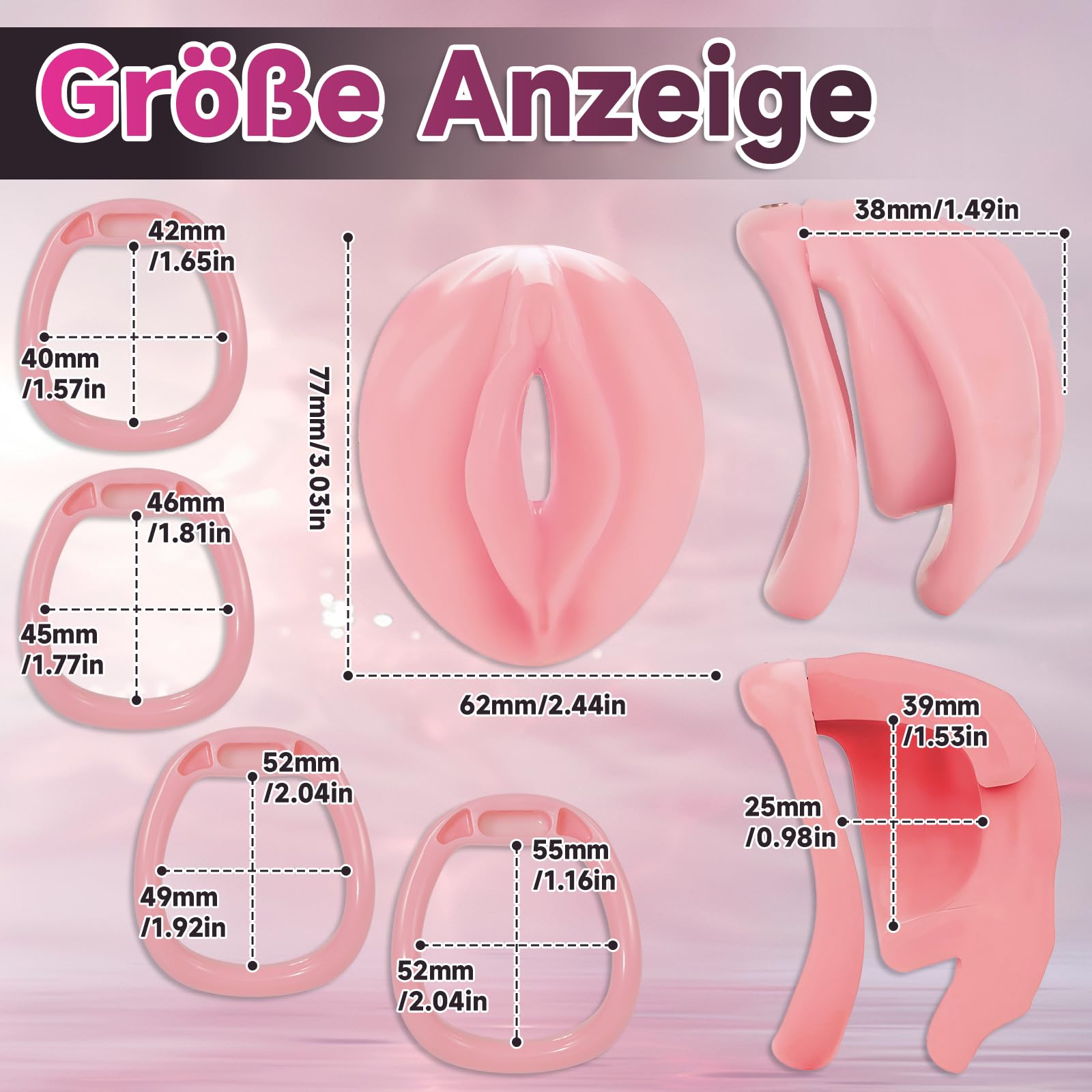 Jouet Adulte Cage de Chasteté pour Pénis avec Mini-Serrure et 4 Anneaux Différents Sex Toys Homme Sissy Chastity Cage Man Légère en Résine et Silicone avec Ceinture pour Attacher le Pénis (Complexion)