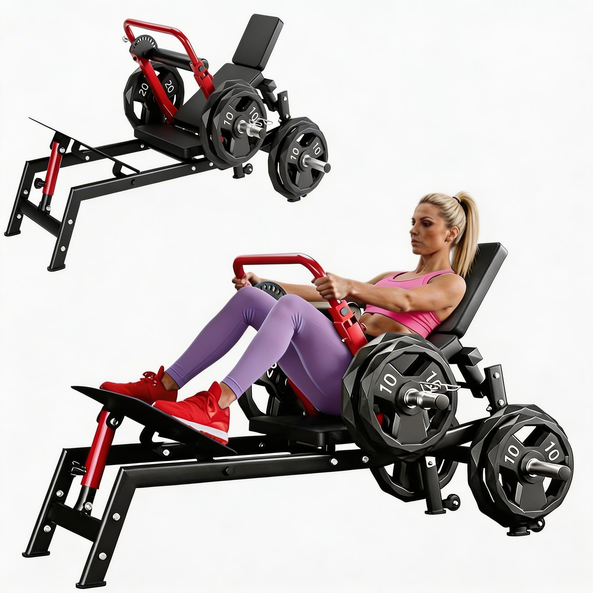 Hip Thrust Machine, 900LBS Capacity Plate-Loaded Glute Bridge Machine with Adjustable Footboard & Safety Bar, Heavy Duty Butt Builder for Home Gym