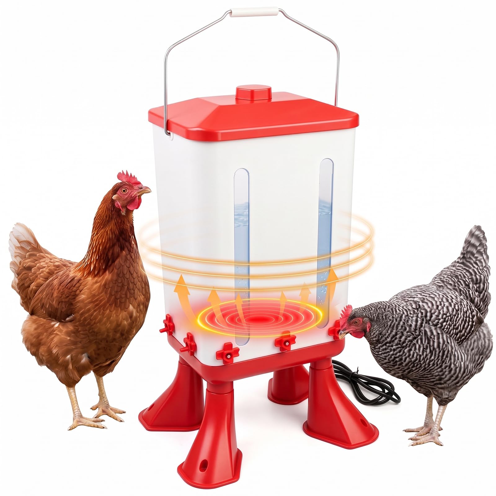 Abbeveratoio per pollo riscaldato da 5 galloni con secchio visibile per