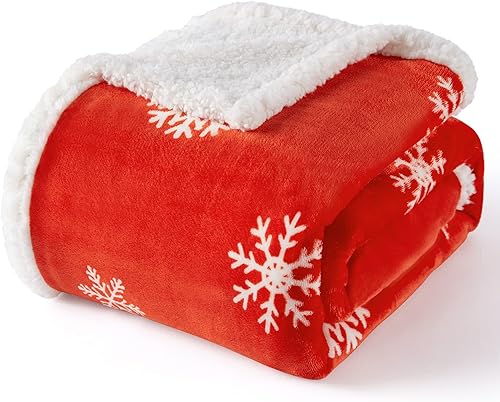 Miniatura 2 de Touchat Manta de Navidad de sherpa roja, mullida, suave y acogedora, manta de microfibra de felpa de franela de vellón para sofá, cama y sofá (50 x