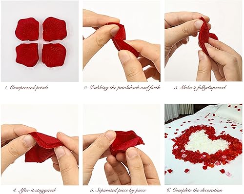 Vista 13 de 1000 pétalos de rosa artificiales, pétalos de rosa falsos para noches románticas, bodas, propuestas de decoración de flores de aniversario