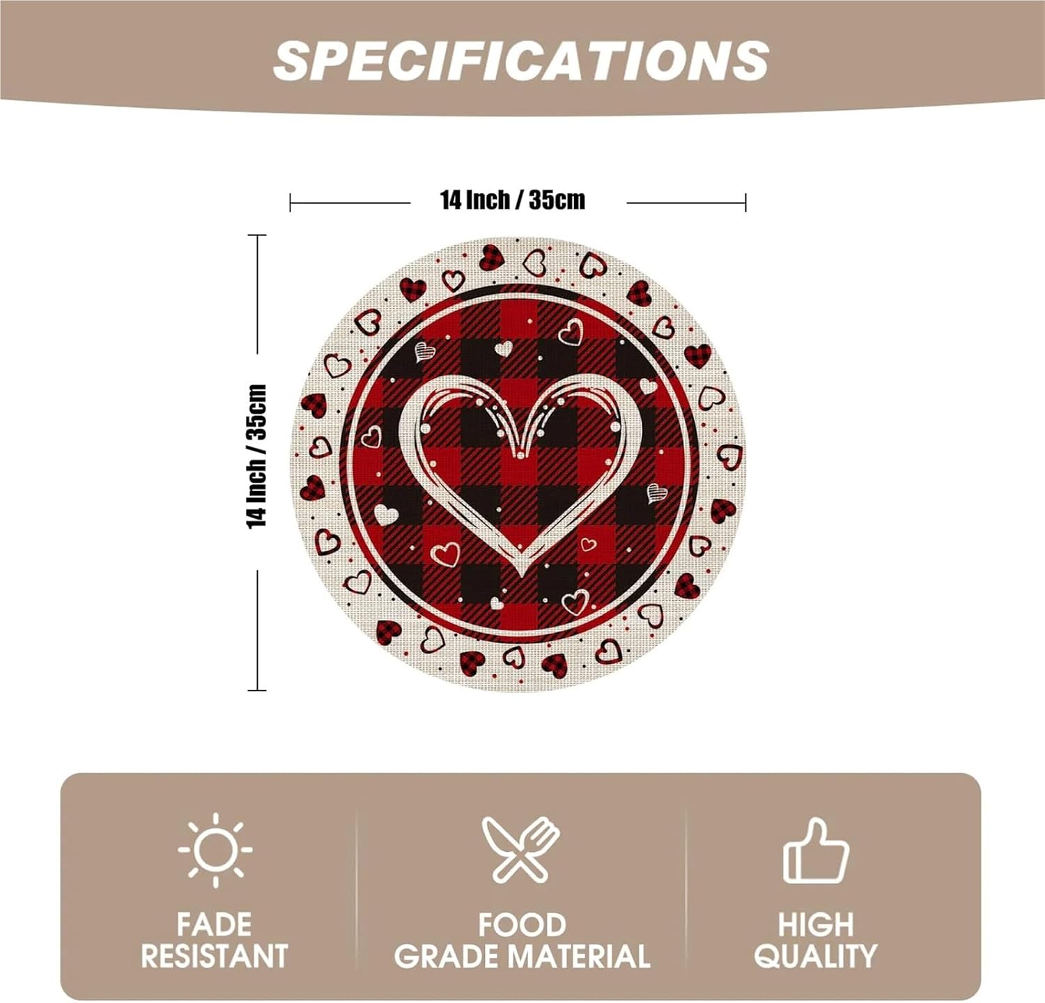 Waterclor Valentine's Day Round Placemats Set of 4, 15 Inch Seasonal Round Table Mats for Party Kitchen Dining Decoration(3p)