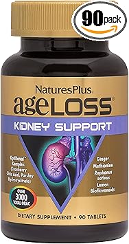 Natures Plus AgeLoss Kidney Support - 90 Tablets - with Vitamin D3 & Magnesium - Vegetarian, Gluten Free - 30 Servings