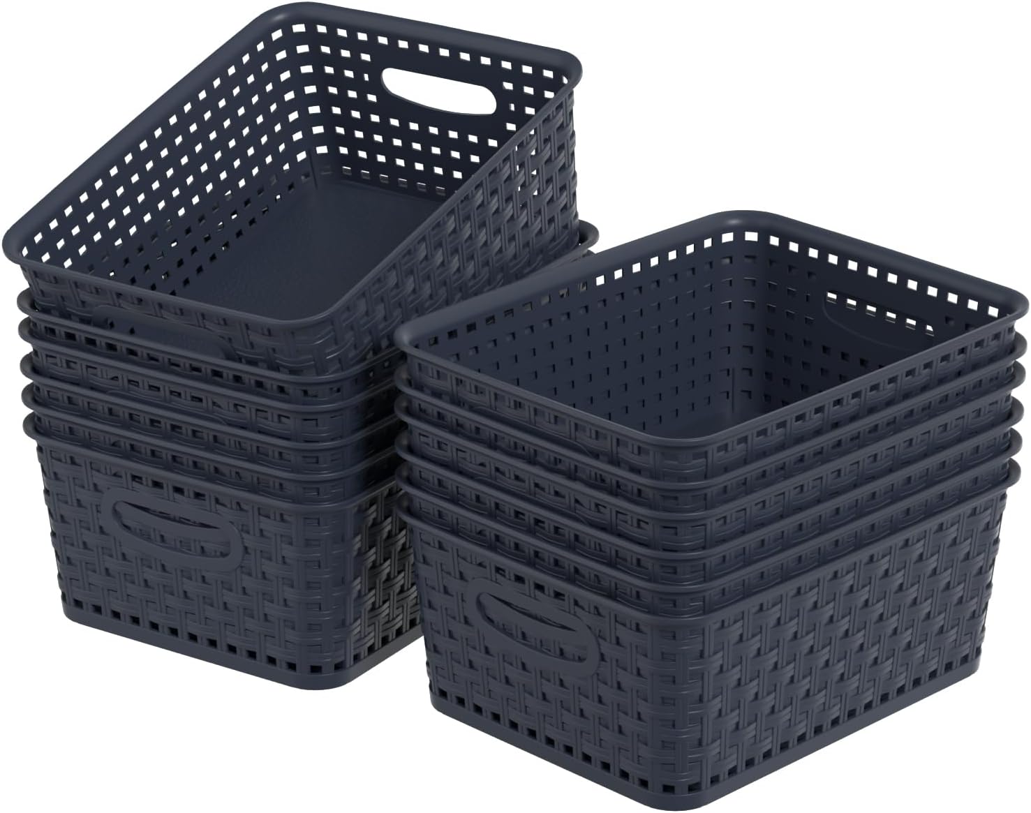 Sadstory Plastic Weave Storage Baskets, Plastic Organizer Shelf Basket, Navy-Blue, 12 Packs