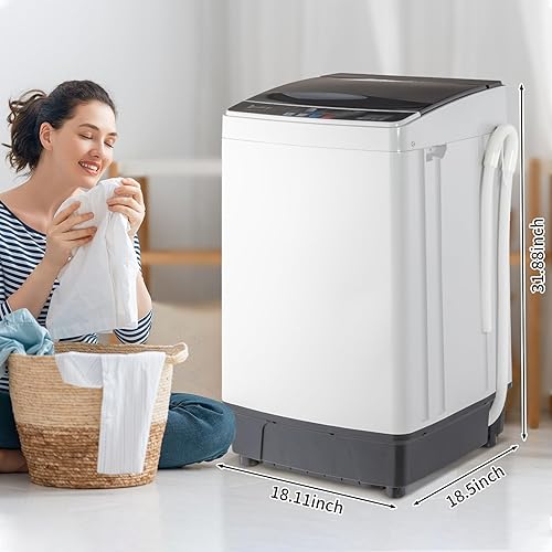 Miniatura 2 de Lavadora completamente automática, lavadora portátil de carga superior de 17.6 libras con bomba de drenaje, 10 programas de lavado, 8 agua lavadora