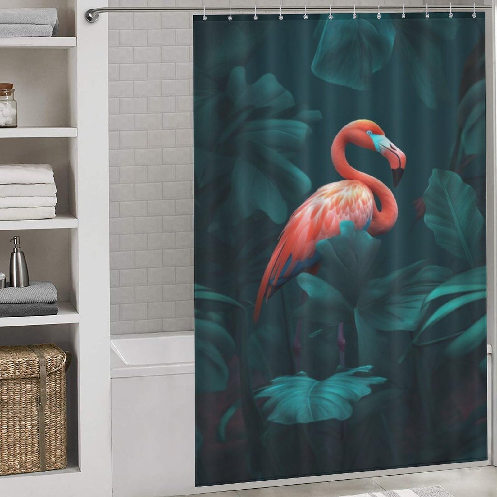 Rideau de douche tissu polyester imperméable lavable baignoire 152x183cm avec crochets