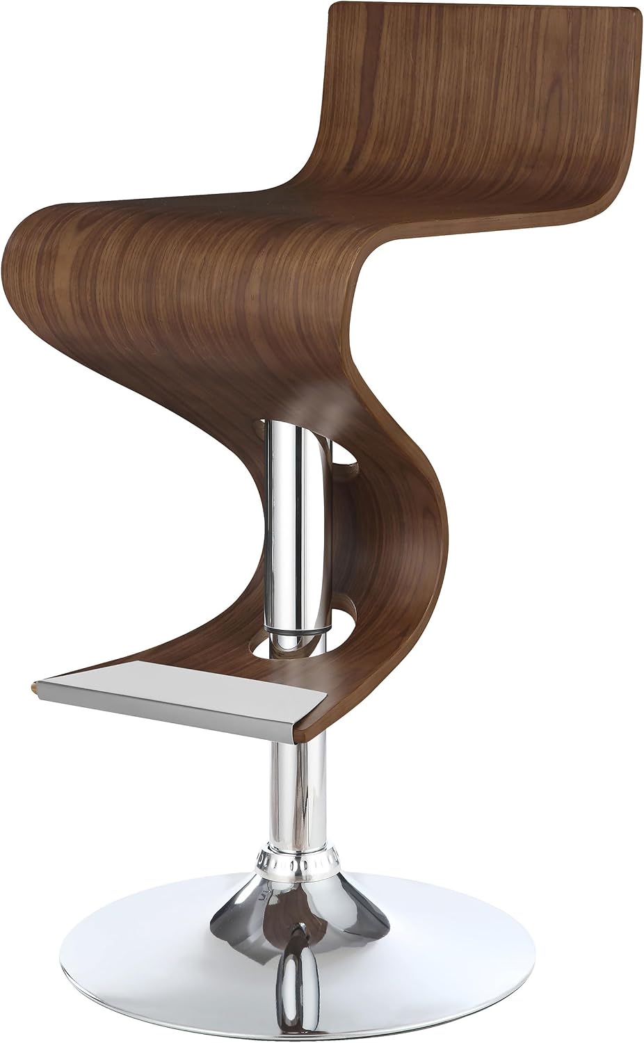 Coaster Home Furnishings - Covina - Metal & Wood - Adjustable Bar Stool with Wood Seat and Chrome Base - Mid-Century Modern - Dining Room & Wine Bar - Walnut - 100396