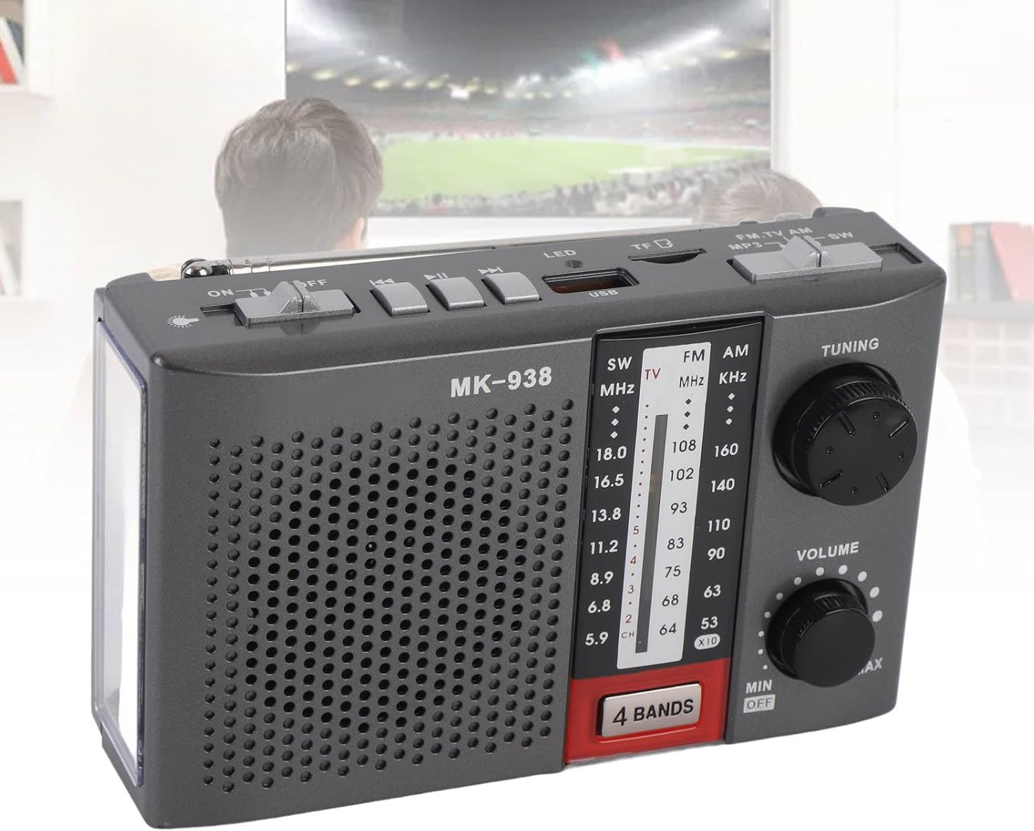 Portable Radio AM FM for Seniors, Stereo AM FM SW Full Bands Vintage Radio with Antenna, Large Tuning Knob, Built in Flashlight, for Home Travel Camping