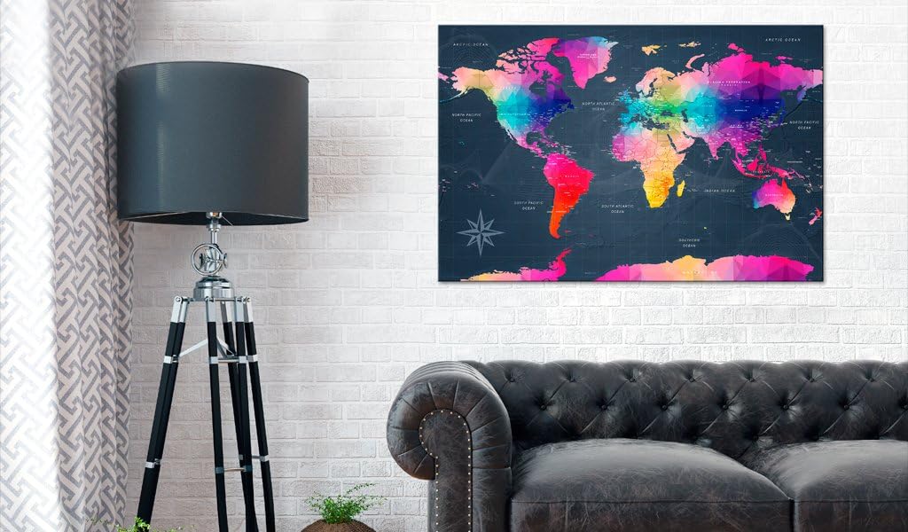 artgeist Pinboard World Map 35x24 in - Cork Board & Canvas Print Wall Art 1 pcs Memoboard with 50 Pins Noticeboard Message Board Image Picture Home Decor Travel Map k-A-0126-p-a