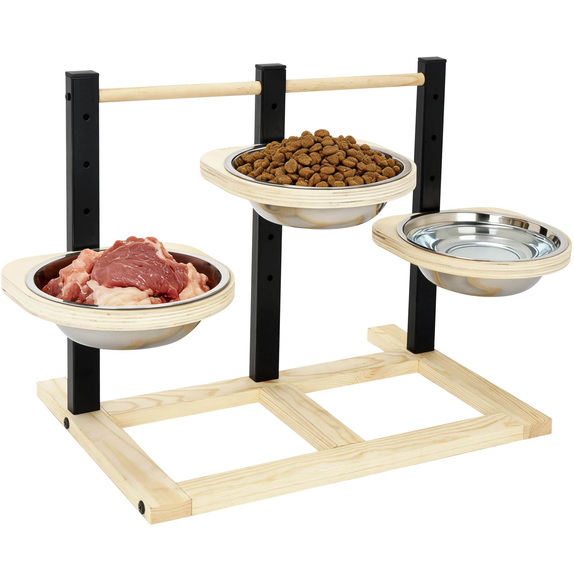 ohbien Hundenapf Erhöht für Hunde, Holz Erhöhte Hundenäpfe 5 Höhenverstellbar Hundenapf mit 3 x 1400ml Edelstahlschüssel Futternapf Futterstation für Groß, Mittel und Klein Hund