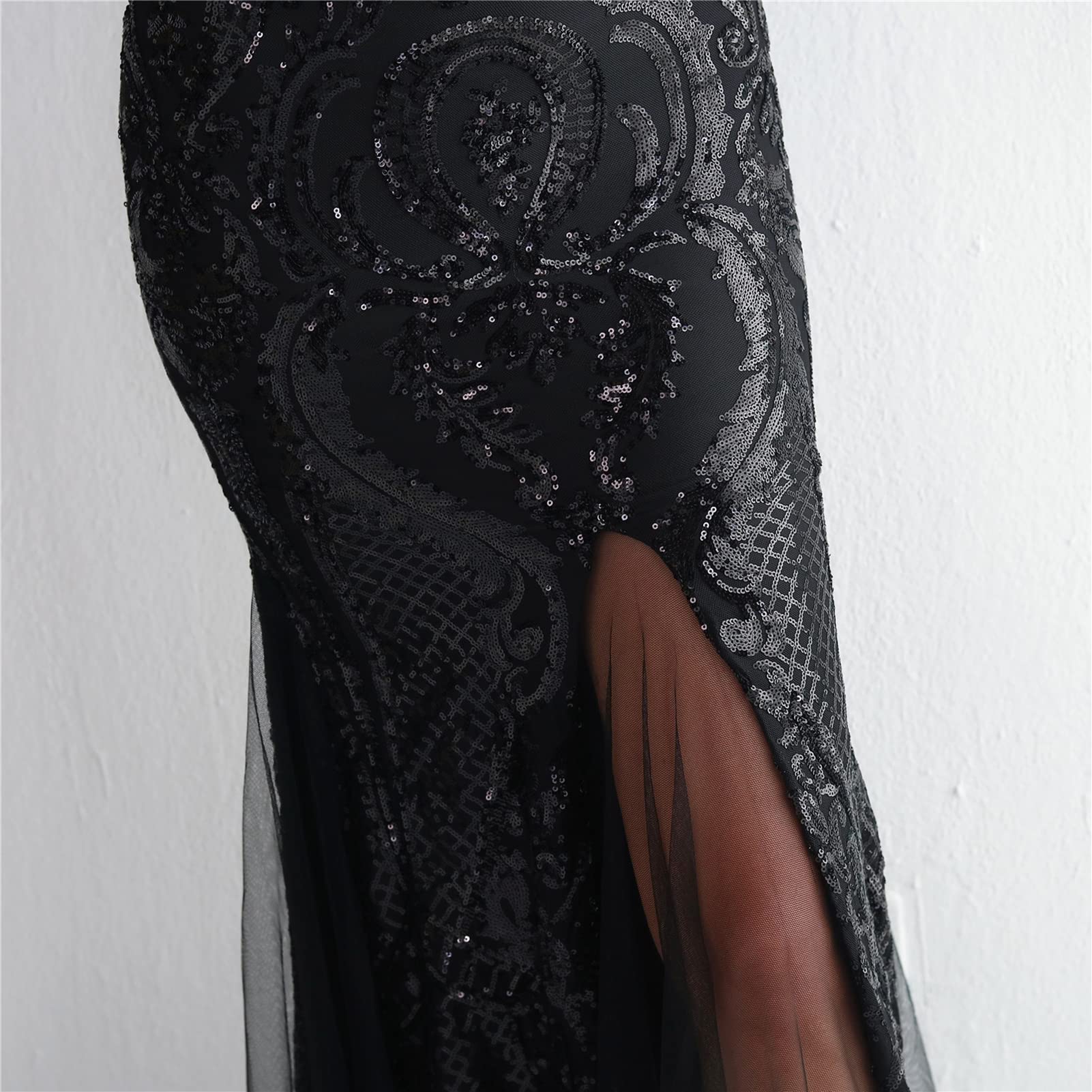Damen Glänzend Abendkleider Maxikleid Elgant V-Ausschnitt Meerjungfrau Cocktailkleid Cabrio Wickelkleid Festlich Kleid
