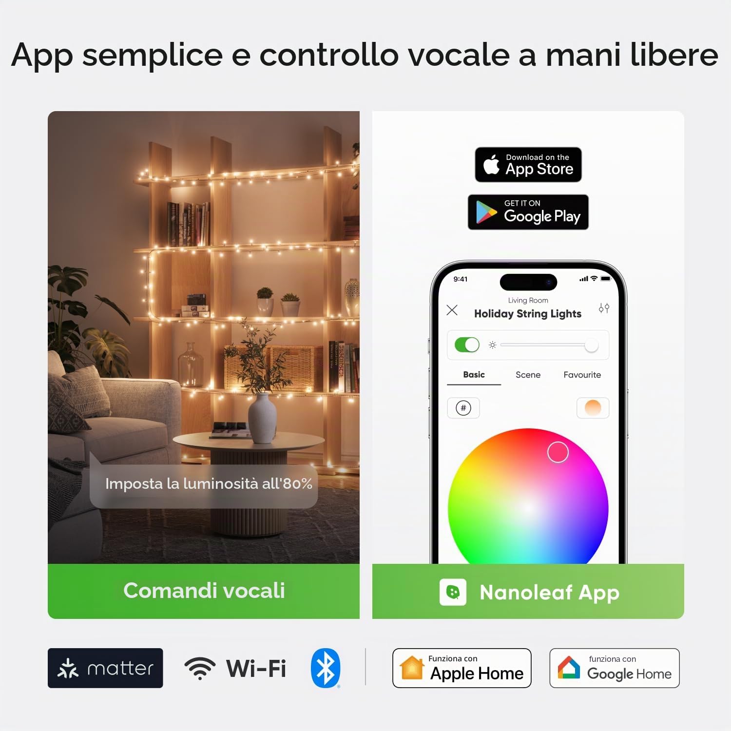 Nanoleaf 24M Smart Luci a stringa collegate con Scena Natalizia, 300 LED RGBIC indirizzabili, Interno & Esterno, Musical Sync, Matter sopra WiFi, Controllo tramite App, Voce (Alexa Apple Google Home)