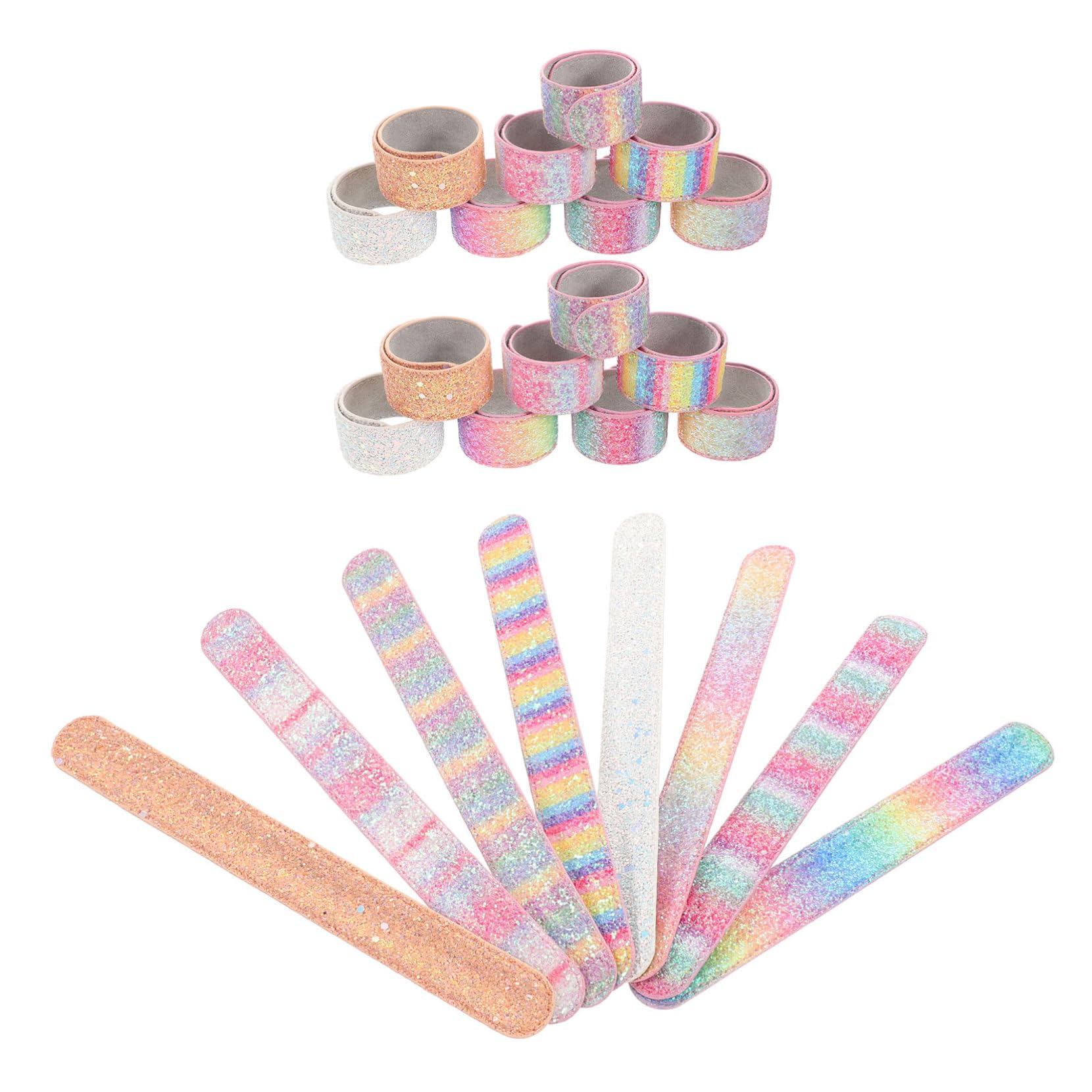 Kisangel 24 piezas Pulseras Slap con Purpurina para Pulseras Brillantes de Colores Surtidos Accesorio Divertido para Fiestas y Infantiles