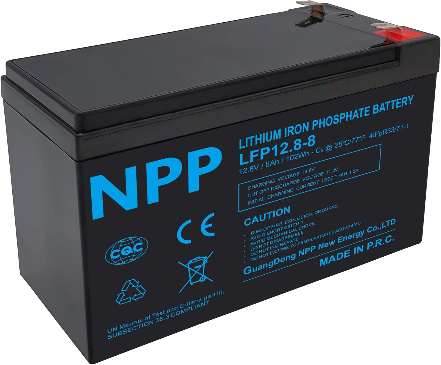 NPP 12.8V 8Ah LiFePO4 Deep Cycle Battery, Lithium Iron Phosphate Battery, 2000+ Cycles Rechargeable, Built-in 10A BMS Batteries Perfect for Ups Backup, RV, Solar, Marine, Fish Finder, Off-Grid