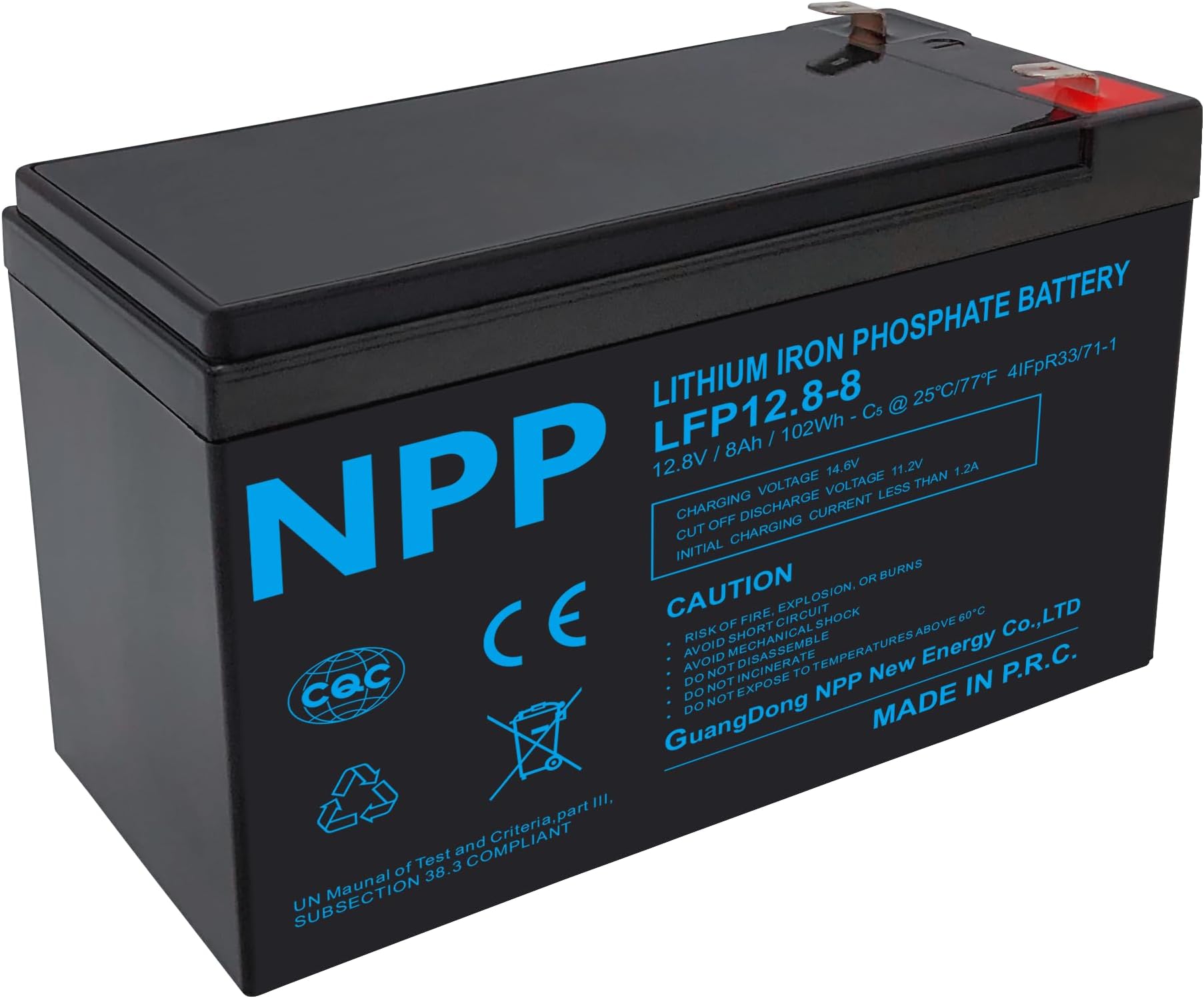 NPP 12.8V 8Ah LiFePO4 Deep Cycle Battery, Lithium Iron Phosphate Battery, 2000+ Cycles Rechargeable, Built-in 10A BMS Batteries Perfect for Ups Backup, RV, Solar, Marine, Fish Finder, Off-Grid