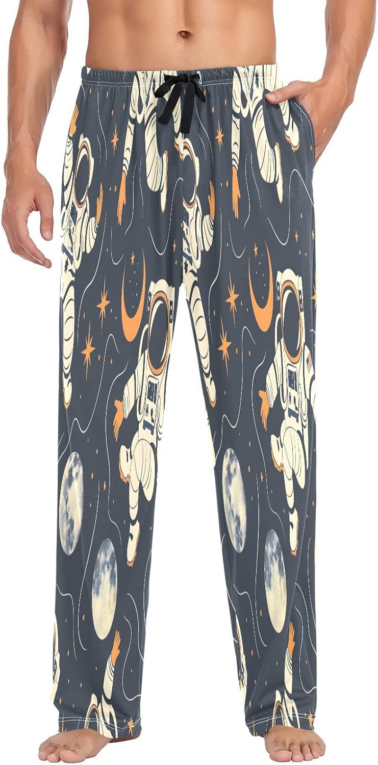 ALAZA Astronaut Moon Stars Pop Art Men's Pajama Pants Men Cotton Pajama Bottoms with Pockets, S