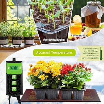 2 Pack Seedling Heat Mat 10X20.75`` with Thermostat Durable Waterproof Warm Hydroponic Plant Heating Pad with Temperature Control Auto Off Timer for Seed Starting Germination Plant Propagation