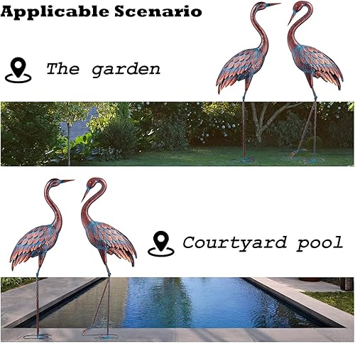 Miniatura 24 de Kircust Estatuas de garza azul para exteriores, esculturas de grúa de jardín de metal, arte de patio de pájaros, tamaño grande, 47-48 pulgadas