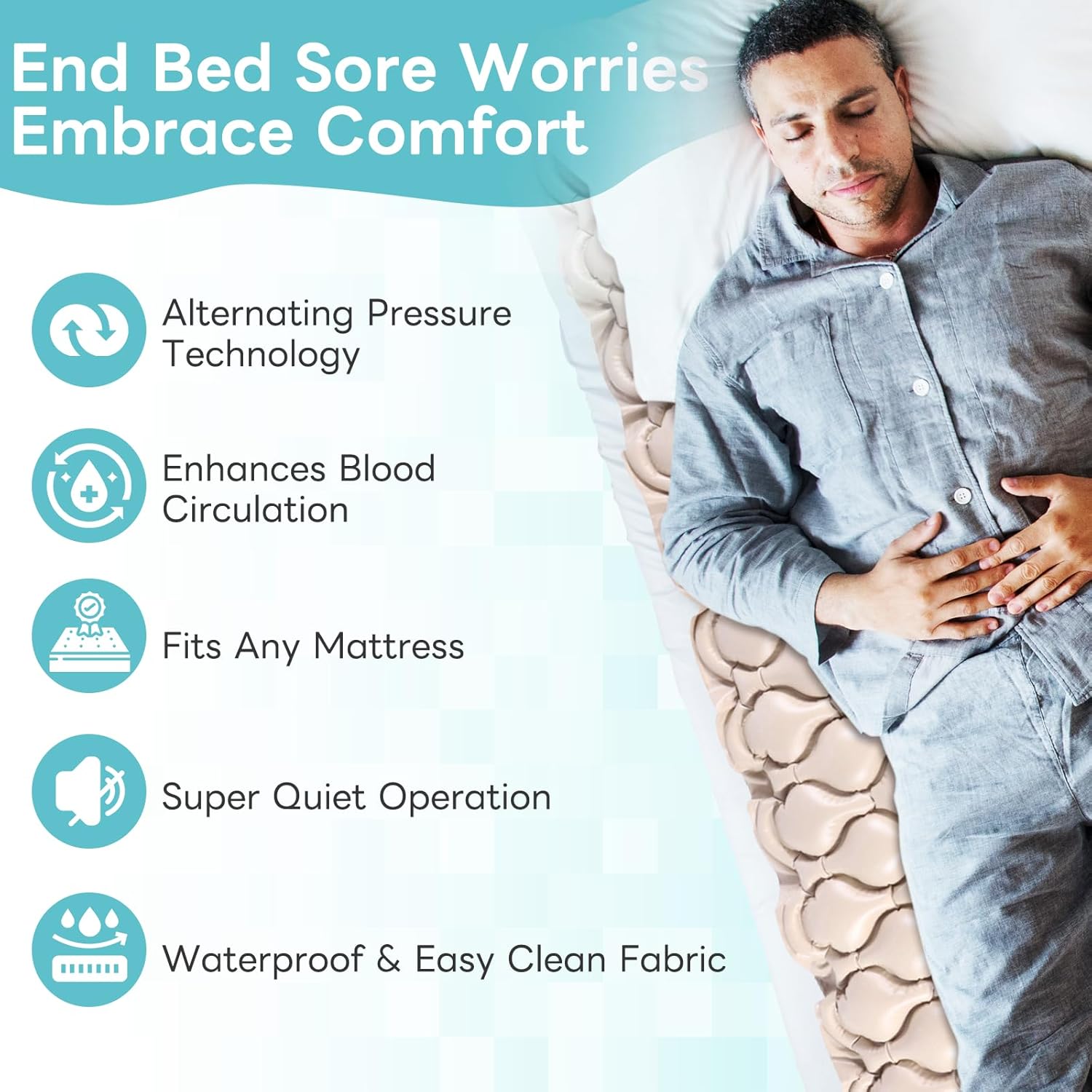 InhwRior Alternating Air Pressure Mattress Pad Pressure Relief Topper for Immobile Users Ultra Quiet Adjustable Pump Waterproof Design for Home and Care Use