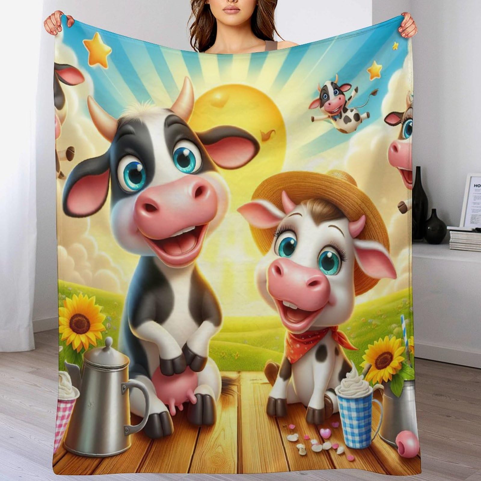 Manta calida de vaca para combatir el frio en cama y sofa 1