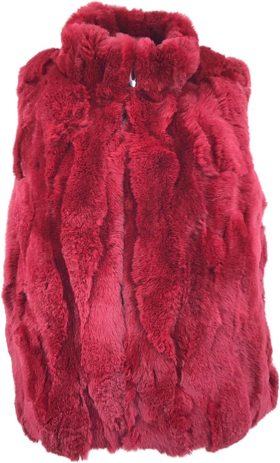 LVCOMEFF Women Real Rex Rabbit Fur Vest Furry Fluffy Classic With High Collar Sleeveless Outwear Top