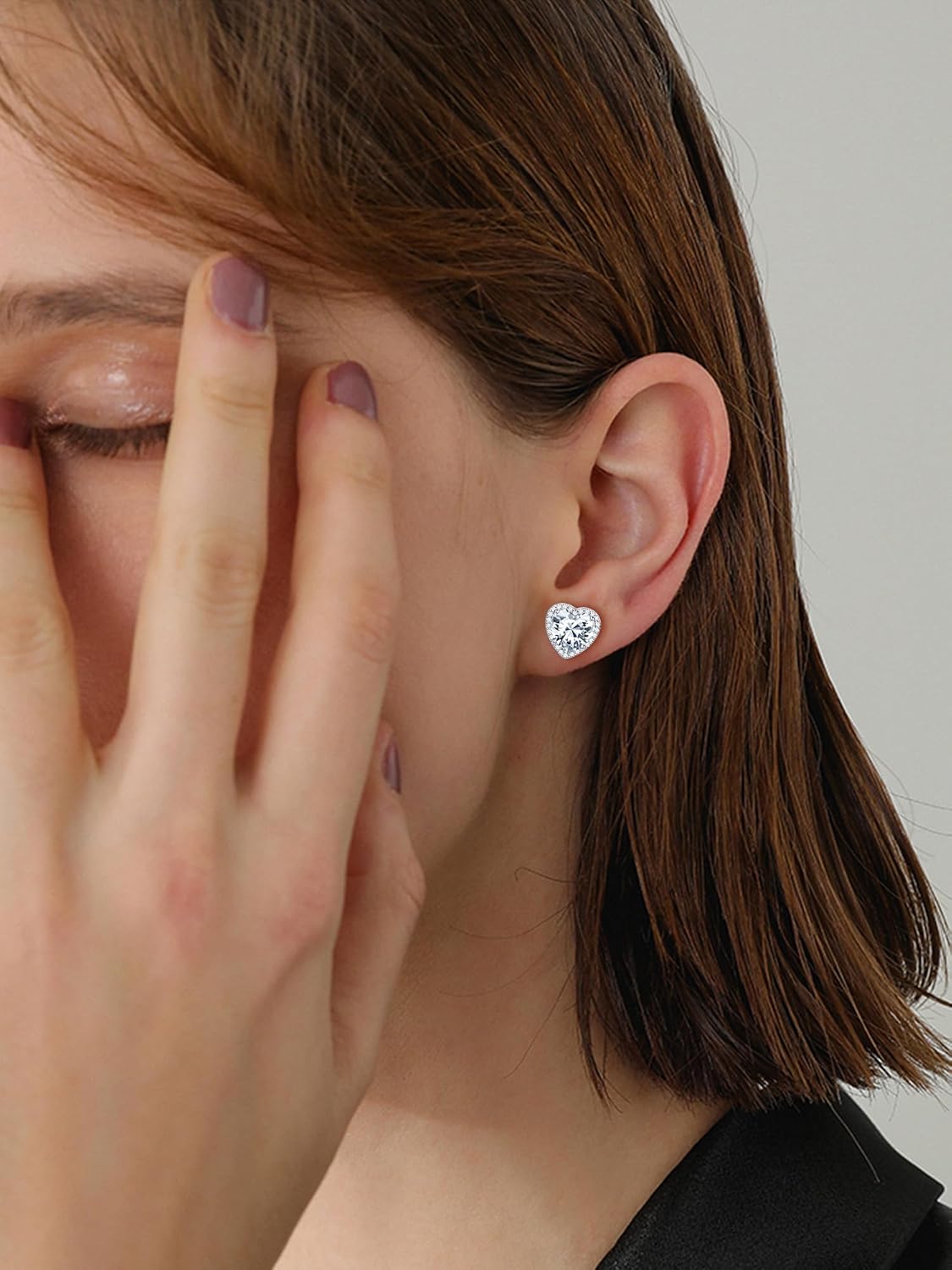 ChicSilver 925 Sterling Silver Birthstone Earrings for Women, 8MM/2 Carat Heart, Round & Princess Cut Cubic Zirconia Stud Earrings, Hypoallergenic Jewelry, Ideal Birthday or Christmas Gifts