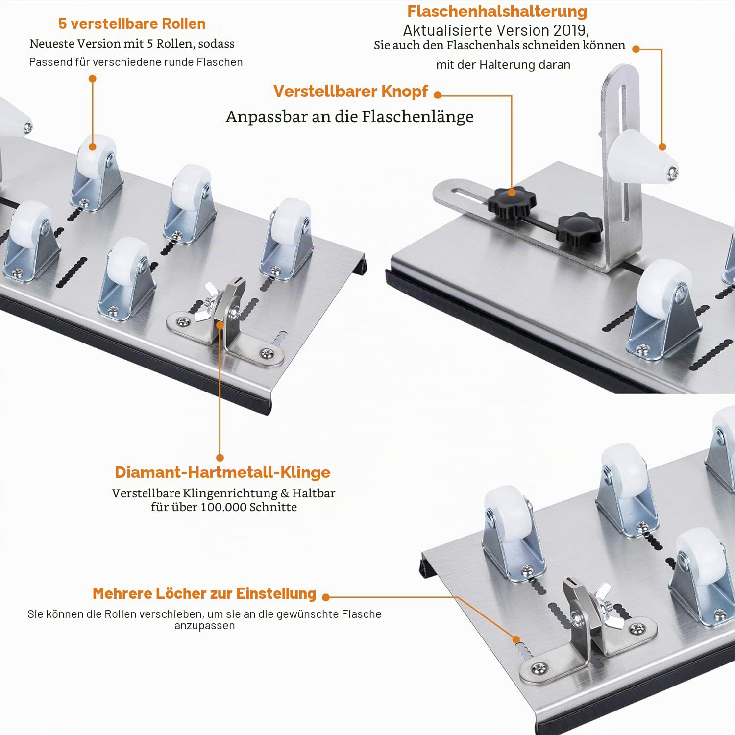 Flaschenschneider 5 Verstellbares Rad Glasschneider für Flaschen Set Edelstahl Bottle Cutter DIY-Werkzeug zum Schneiden von runden Flaschen und Flaschenhals