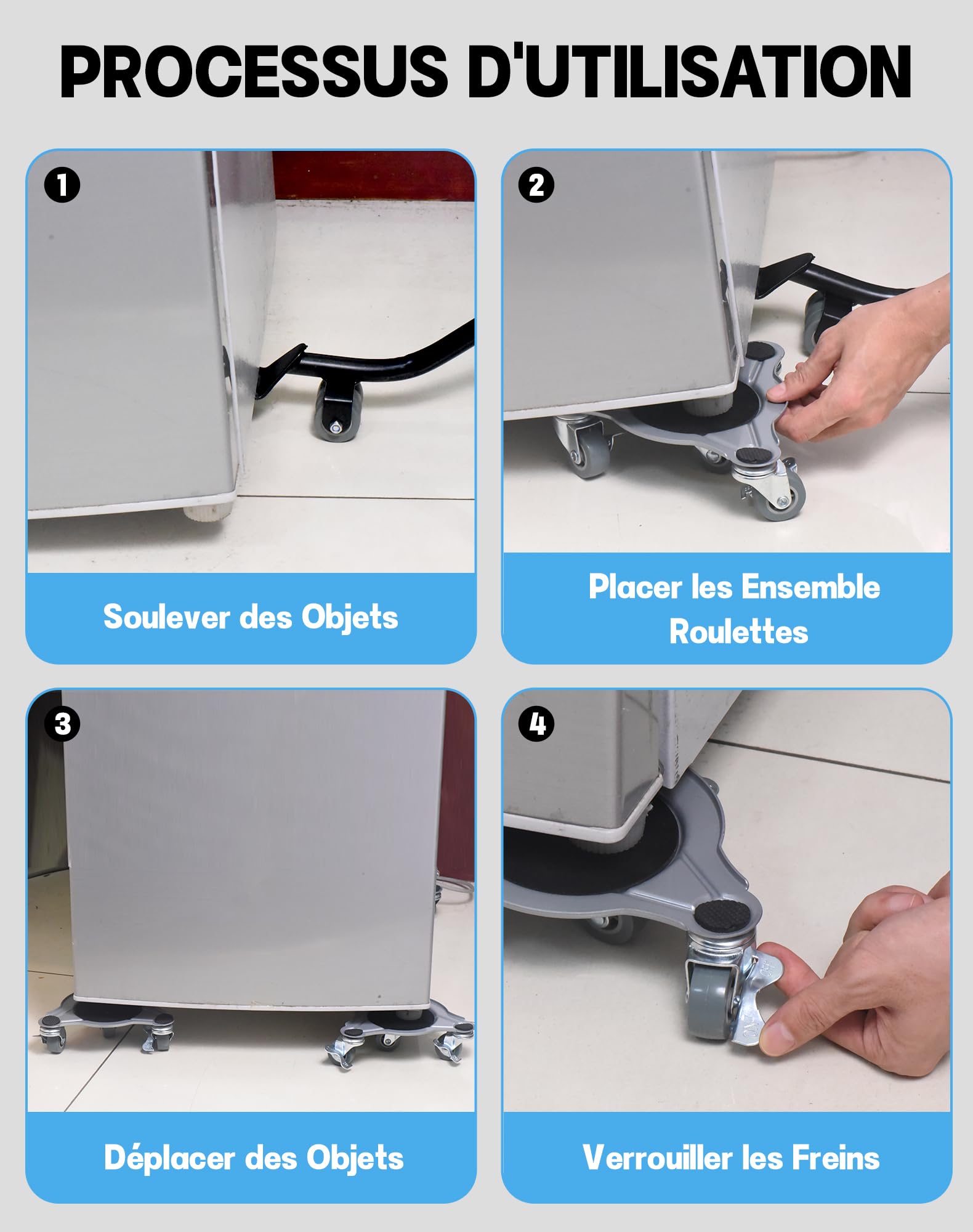 Sollevatore Mobili Pesanti Carico Fino a 800kg Set Sposta Mobili Pesanti Con Ruote Girevoli Robuste 360°, Freno Spostamento per Spostare Mobili, Frigoriferi e Lavatrici