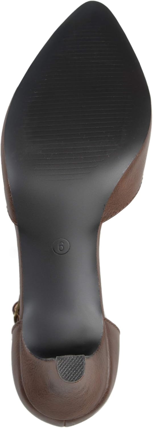 Brinley Co. Womens Faux Leather Comfort Sole D'Orsay Ankle Strap Almond Toe Heels Brown, 10 Regular US - Image 4