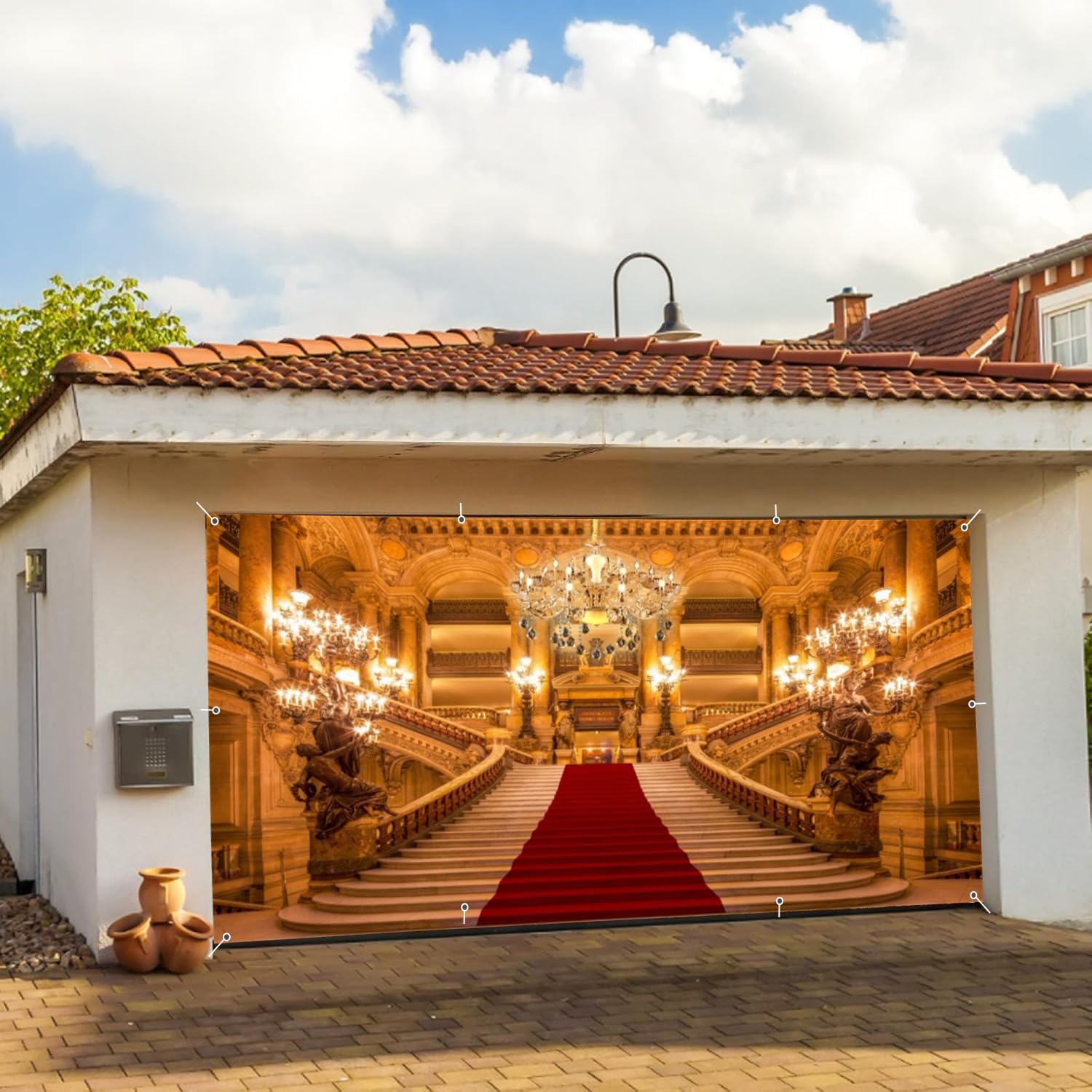 Luxurious Palace Garage Door Cover Banner Decorations Backdrop 8x16ft Large European Golden Castle Golden Palace Garage Door Wedding Girls Birthday Ceremony Prom Party Garage Door Banner Decorations