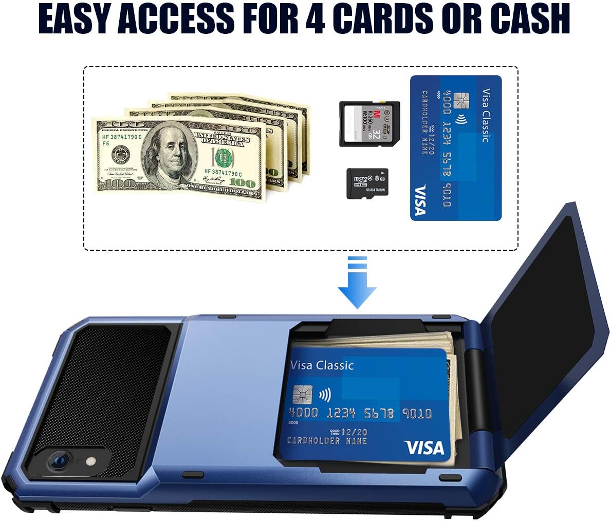ELOVEN Case for iPhone XR Case Wallet with Card Holder Card Slot Hidden Credit Card ID Cover Shock Absorption Heavy Duty Drop Protection Rugged Bumper Protective Cover for Apple iPhone XR, Navy Blue