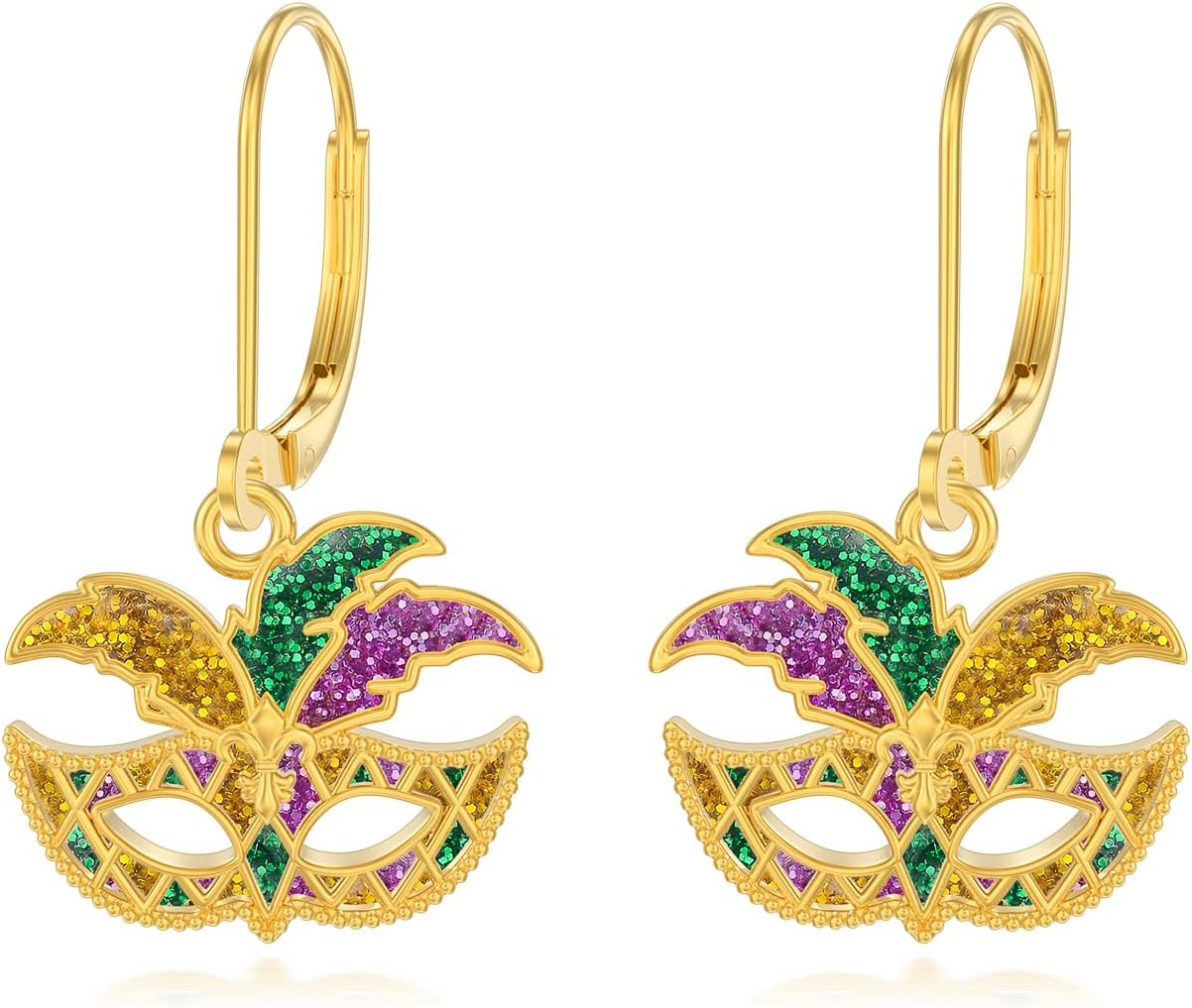 Holiday Dangle Earrings for Women 925 Sterling Silver Mardi Gras Earrings St Patrick's Day Earring Fat Tuesday Carnival Parades Jewelry Gifts