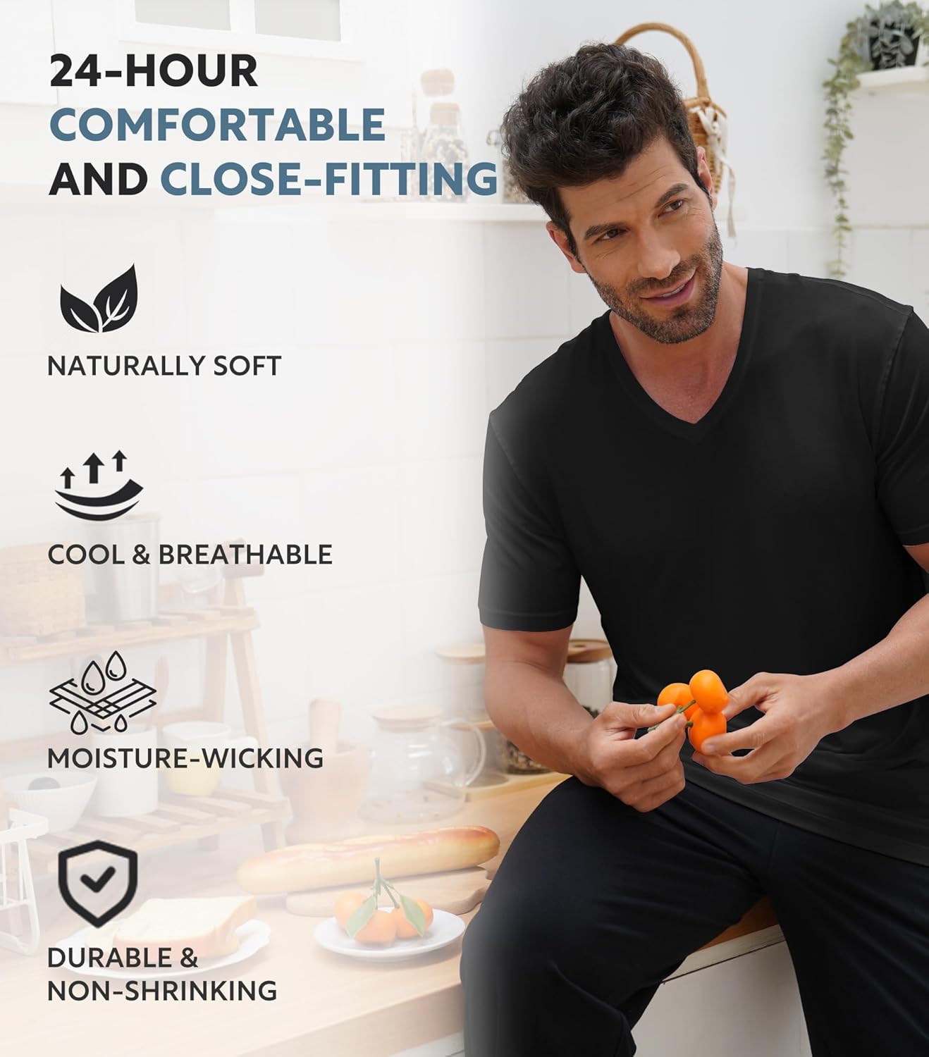 DAVID ARCHY Men's Undershirts Combed Cotton T-Shirt Soft Moisture-Wicking Undershirt Crew Neck or V Neck Tees 3 Pack - Image 3