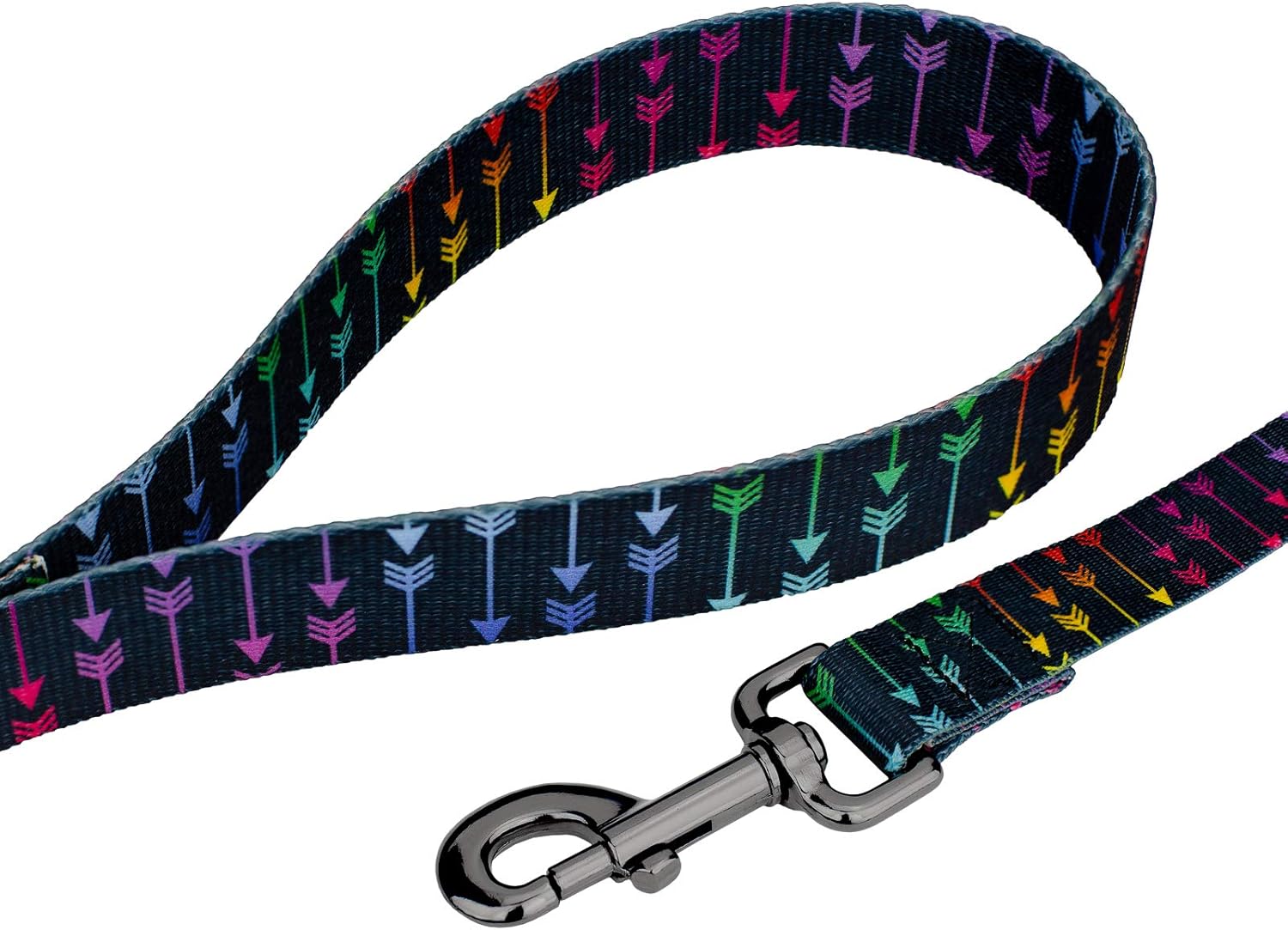 Country Brook Petz - Premium Colorful Arrows Gunmetal Dog Collar and Leash - Chevron and Arrows Collection Featuring Linear Designs (1 Inch, Medium)