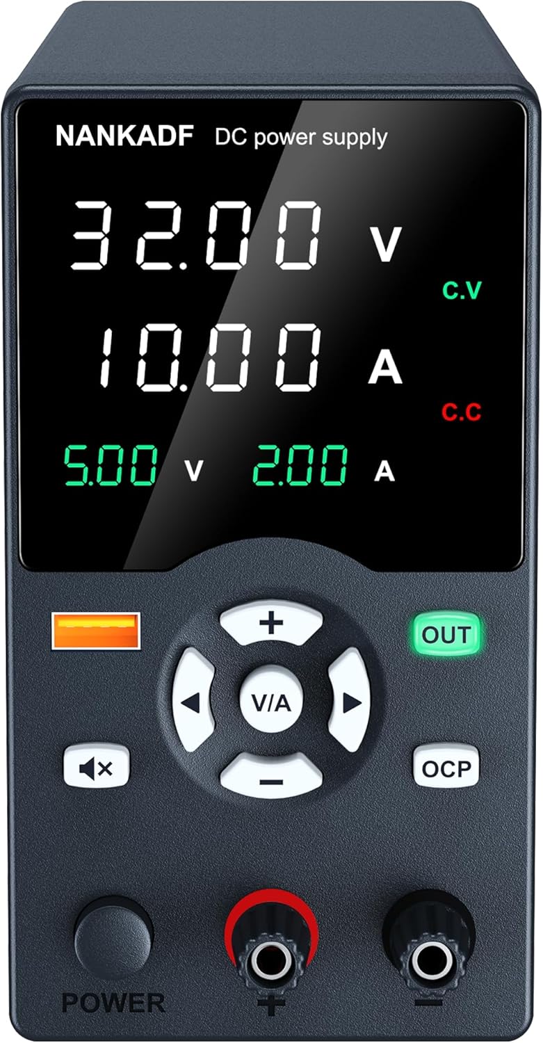 DC Power Supply, 30V 10A Variable Power Supply with Output Button, USB Fast Charging Port/USB Output Current Display, Bench Power Supply with OCP Short Circuit Alarm, Mute Mode
