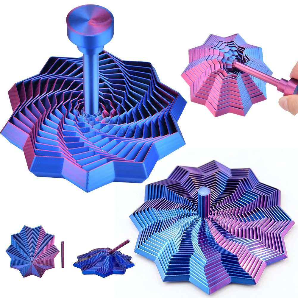 2Pcs 3D Printed Expanded Sensory Fidget Star, 3D Printed Sensory Fidget Star, Detachable Handle, Colorful Whirling Spiral Design, for Office Desktop Decompression Toys Stress Relief Whirling Spiral