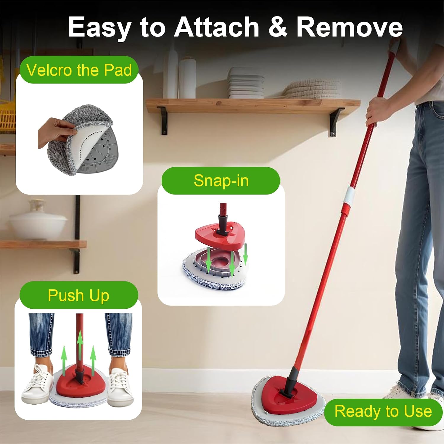 Flat Mop Head Replacements for Ocedar, Microfiber Mopping Head Refill for O-Cedar EasyWring and RinseClean Sys, 4 Pack Flat Spin Mop Pads & 1 Plastic Pad for Cleaning Floor, Wall, Ceiling