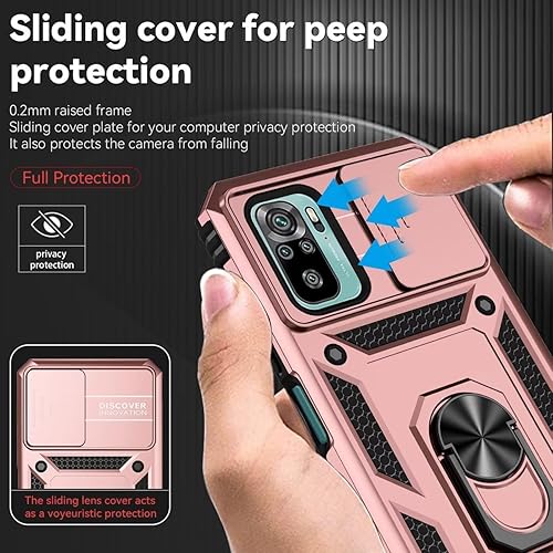Miniatura 2 de Funda para Redmi Note 10Redmi Note 10SPoco M5S con protector de pantalla de vidrio templado y cubierta de cámara deslizante, anillo magnético