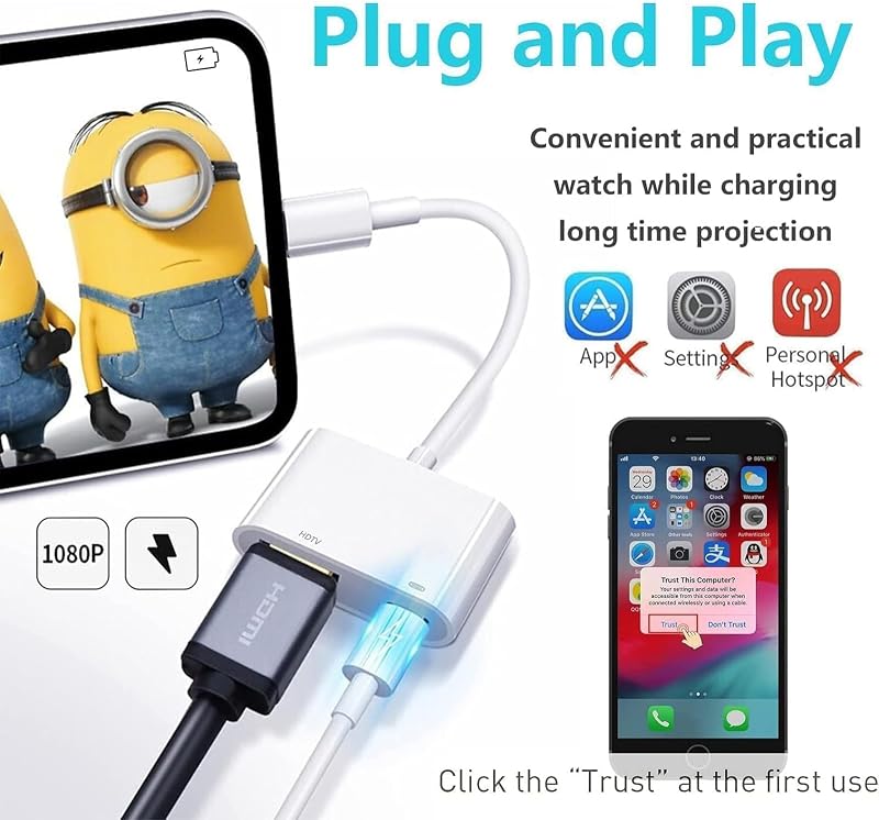 Baishidun Lightning to HDMI Adapter iPhone/iPad Készülékekhez - 1080P Digitális AV Konverter TV/Projektor/Monitor Csatlakoztatásához, iOS Ko