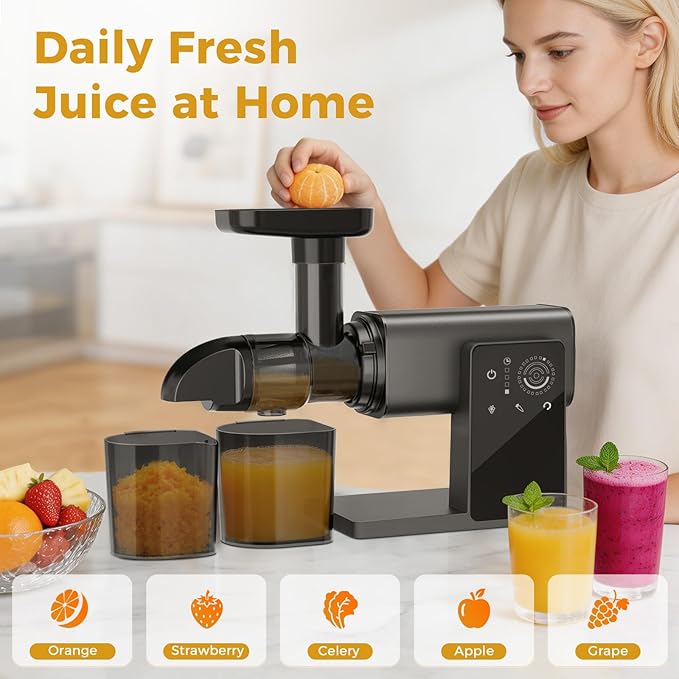 Extractor Jugos Prensado Frío 2 Velocidades Función Reversa Pantalla Táctil Negro miniatura 2