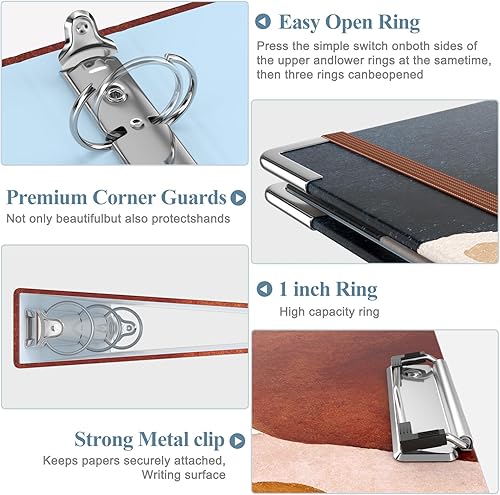 Miniatura 5 de Carpeta de 3 anillas, carpeta de anillos redondos de 1 pulgada con portapapeles, pestañas divisoras, fundas de bolsa con cremallera de PVC