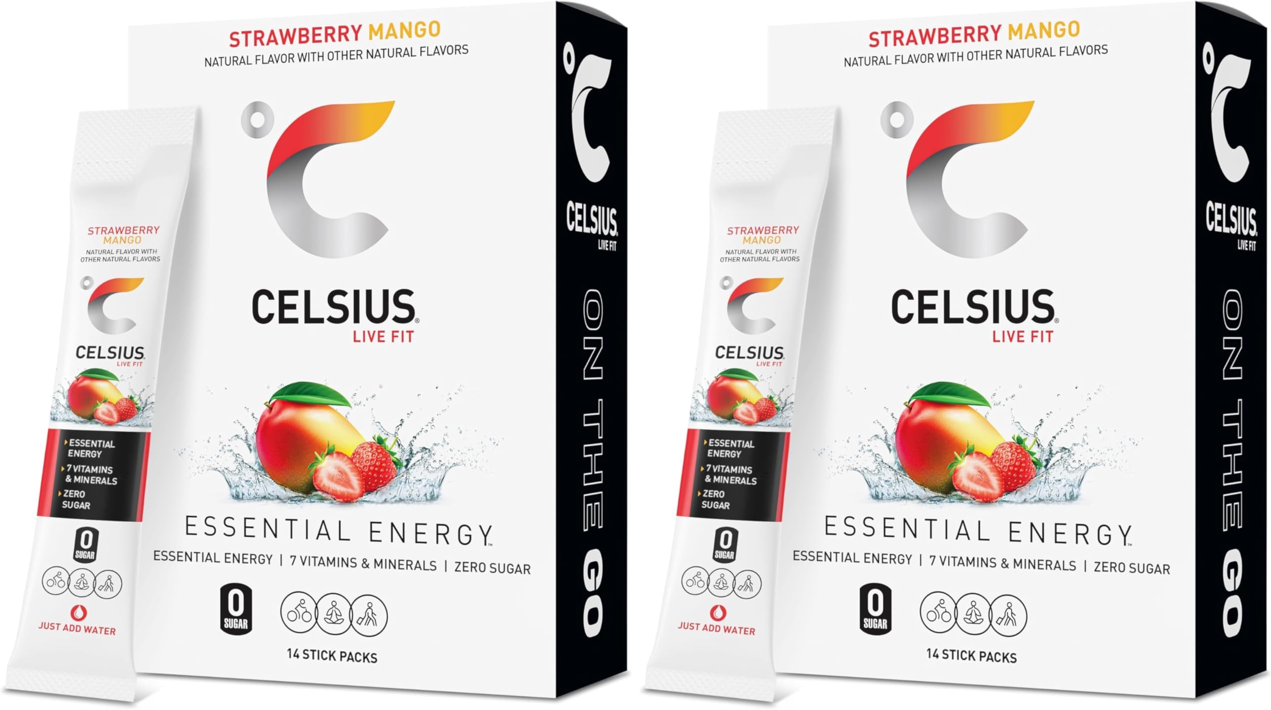 CELSIUS On The Go Strawberry Mango, Sugar Free Energy Drink Mix Sticks, 14 Count (Pack of 2)