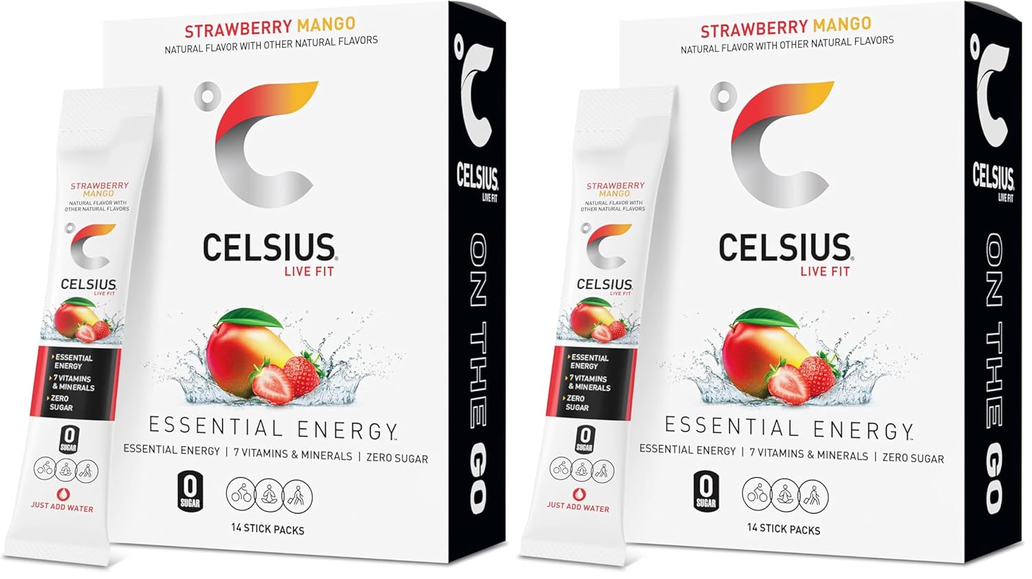 CELSIUS On The Go Strawberry Mango, Sugar Free Energy Drink Mix Sticks, 14 Count (Pack of 2)