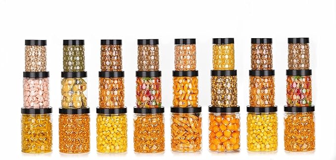 Plastic PET Storage Jar and Container, Set of 24 BPA Free Food Grade Canisters Air Tight Jars for Kitchen |Plastic Kitchen Grocery |Kitchen Container (350 Ml, 650 ML. 1200 ML,Black
