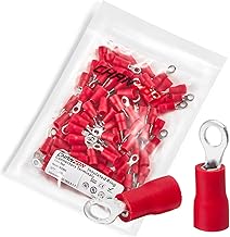 Chanzon Pack of 100 Red Ring Terminals – #4 M3 – Cable Connector with PVC Eyelets Insulating UL Certified 22-16 AWG Electrical Crimp Connector for Car Stereo Truck Boat