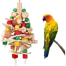 Rypet Parrot Toys Large Bird Toys, Wood Rope Cage Bite Toy for Cockatiels | Bird Toys for Parrots Rope, Natural Wood Chew Blocks, Cotton Knots for Tearing, Cage Hanging Play, Conures Cockatiels Amazon