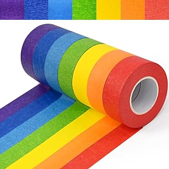 Colored Masking Tape, 7 Rolls 1 Inch x 25 Yards Paper Tape Rainbow Colorful Craft Tapes for Arts Painters Labeling DIY Decor Supplies 574 Ft