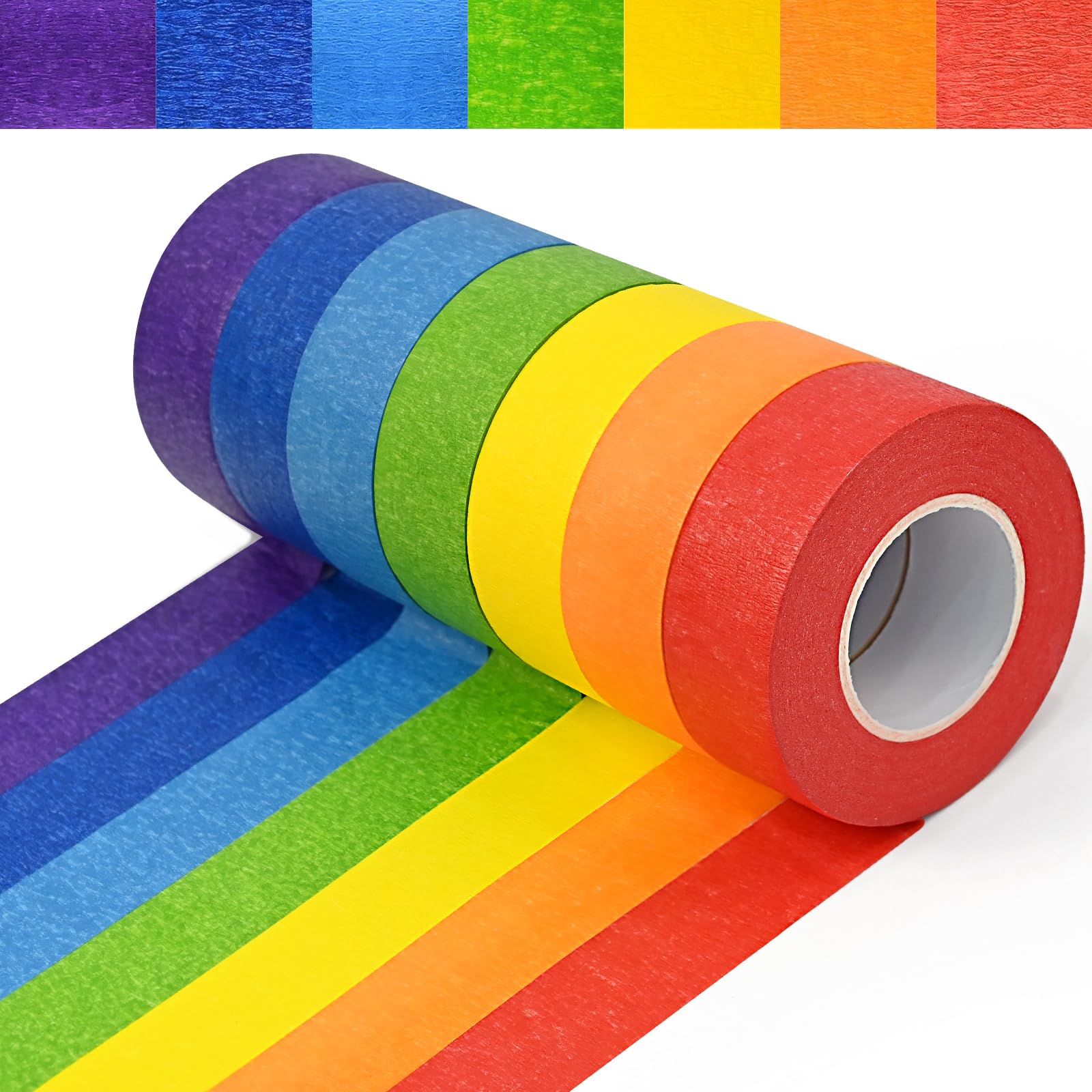 VvLons Colored Masking Tape, 7 Rolls 1 Inch x 25 Yards Paper Tape Rainbow Colorful Craft Tapes for Arts Painters Labeling DIY Decor Supplies (574 Ft)