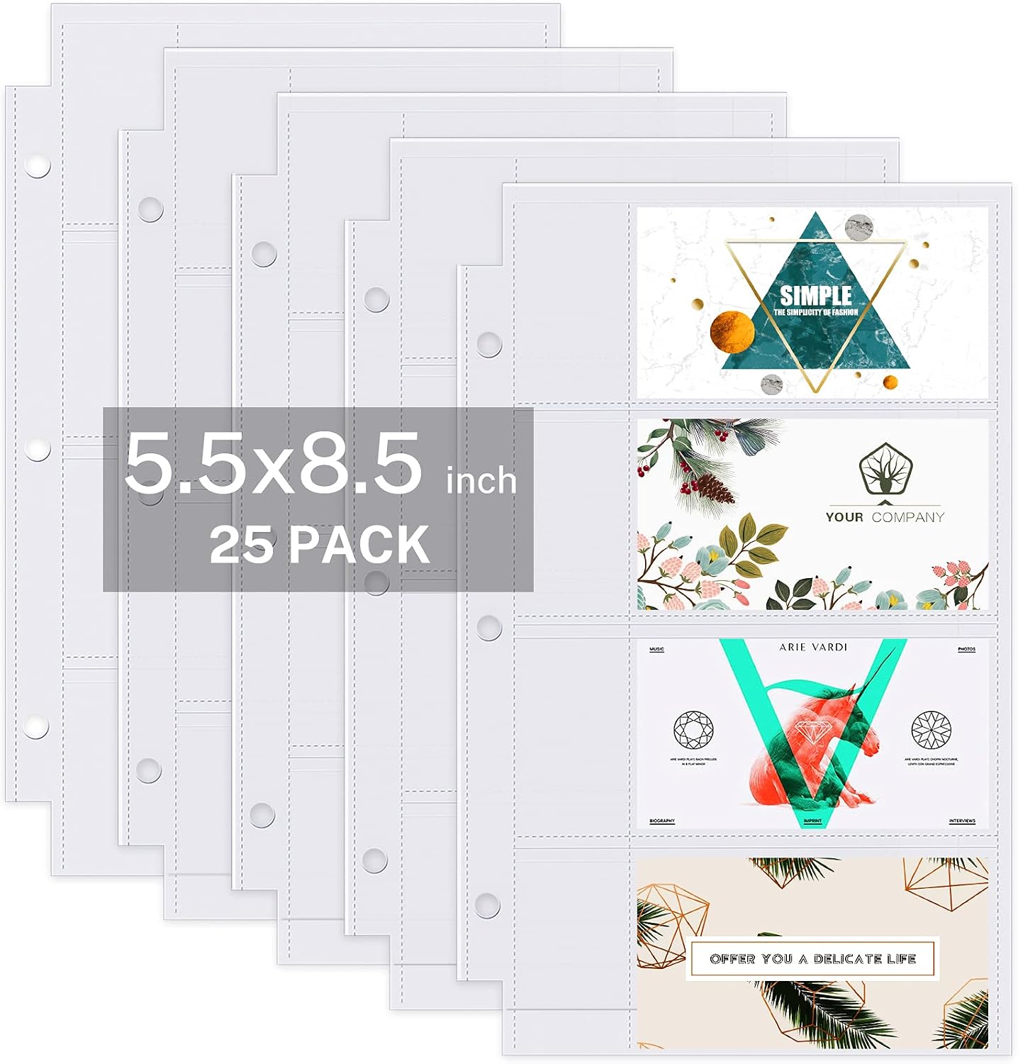 MaxGear Business Card Holder Sleeves 25 Pack for 200 Cards Heavy Weight Plastic Business Card Protector for Mini 3 Ring Binder, Top Loading 3.5x2 inches Cards, Each Sleeve Holds 8 Business Cards